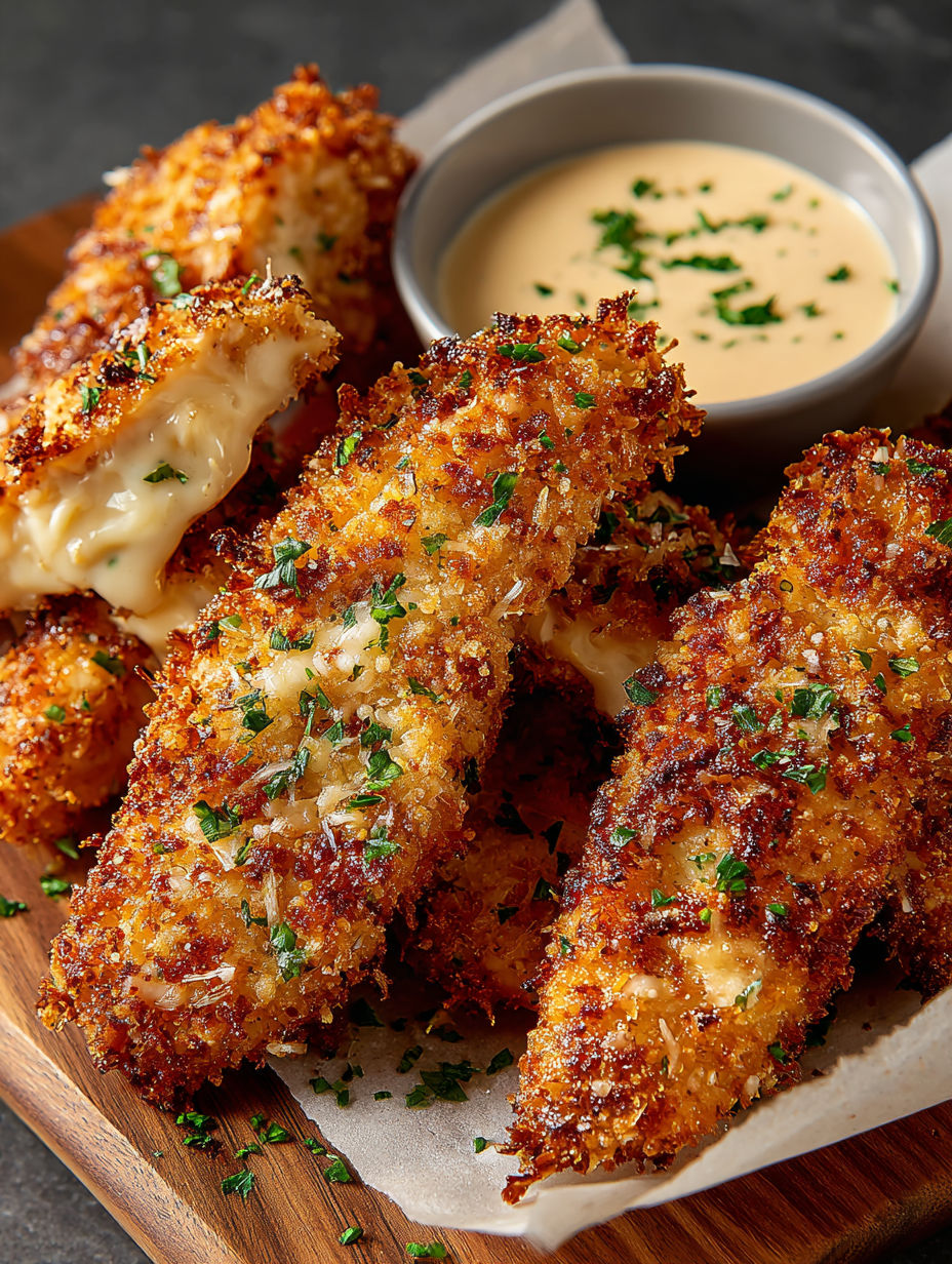 Air fryer crack chicken tenders with cheese and herbs.