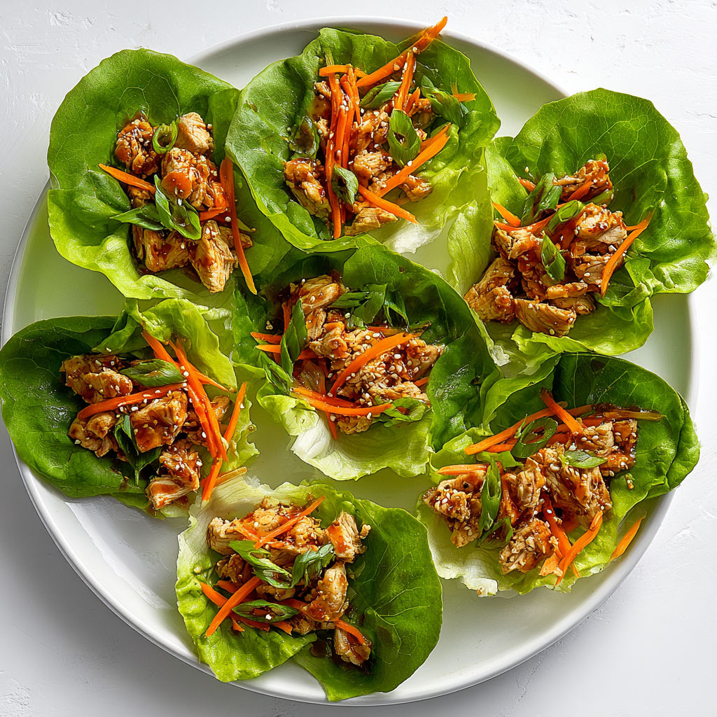 A plate of Thai chicken lettuce wraps.