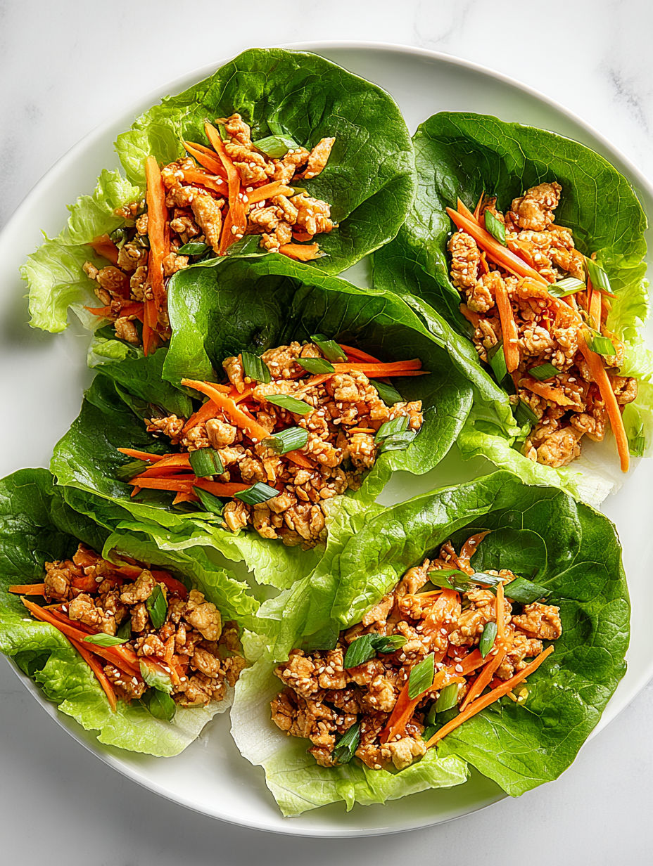 A plate of Thai chicken lettuce wraps.