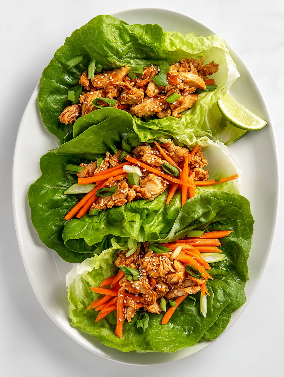 A plate of Thai chicken lettuce wraps.