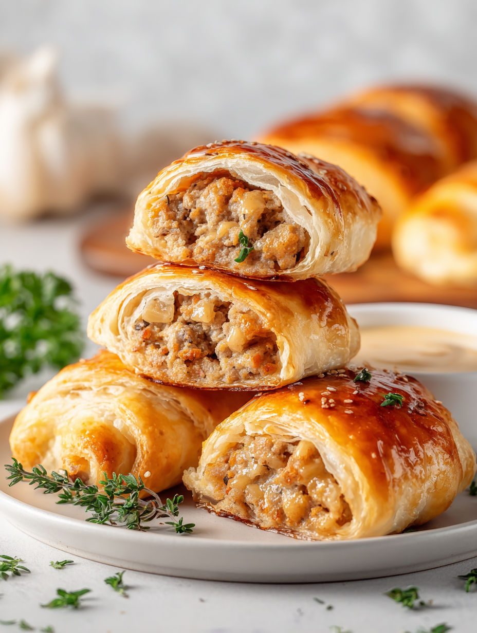 A plate of chicken and apple sausage crescent rolls.
