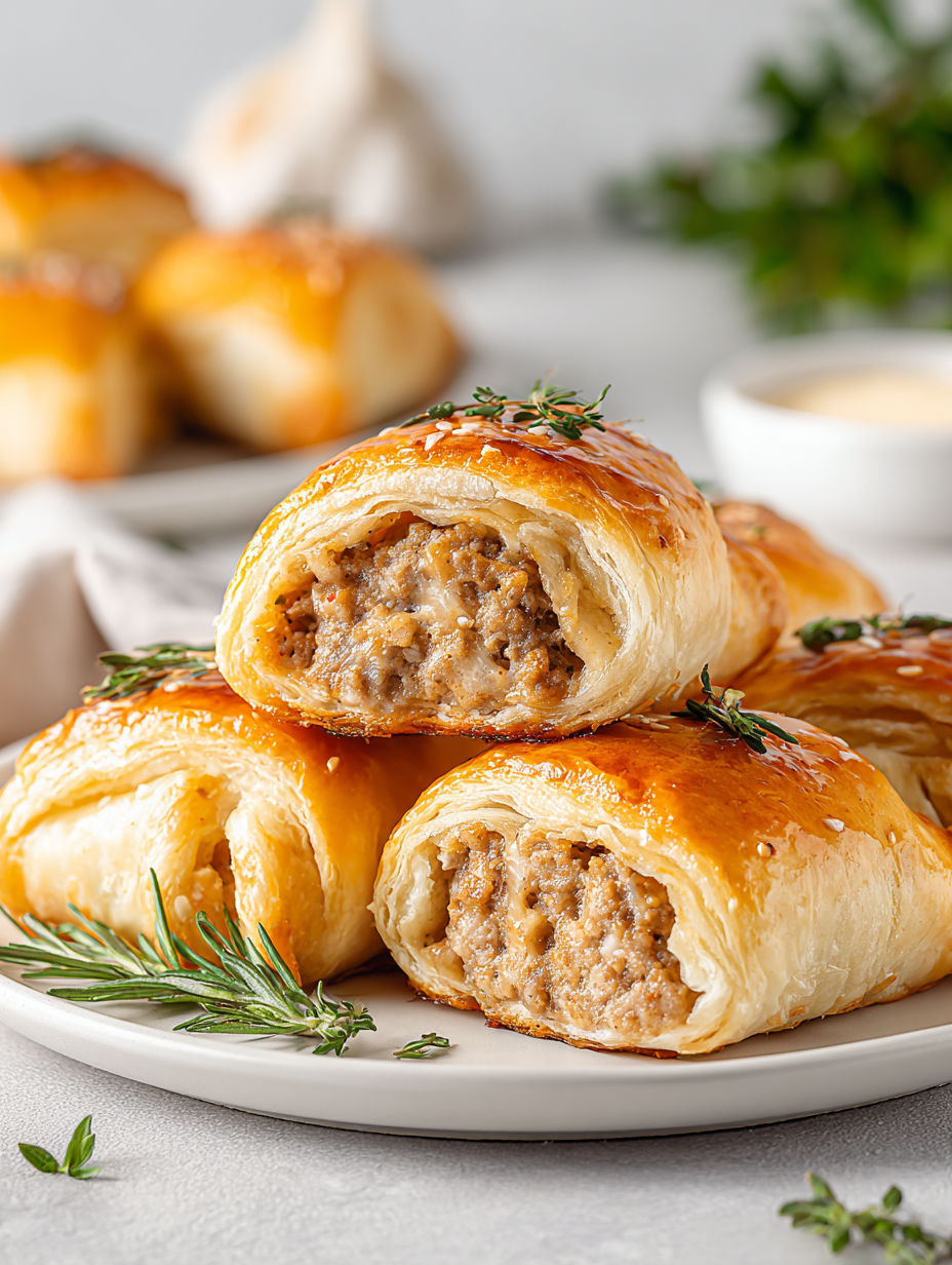 A plate of chicken and apple sausage crescent rolls.