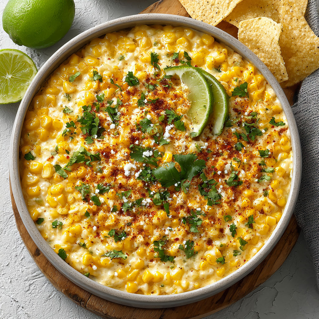 A bowl of Mexican street corn dip.