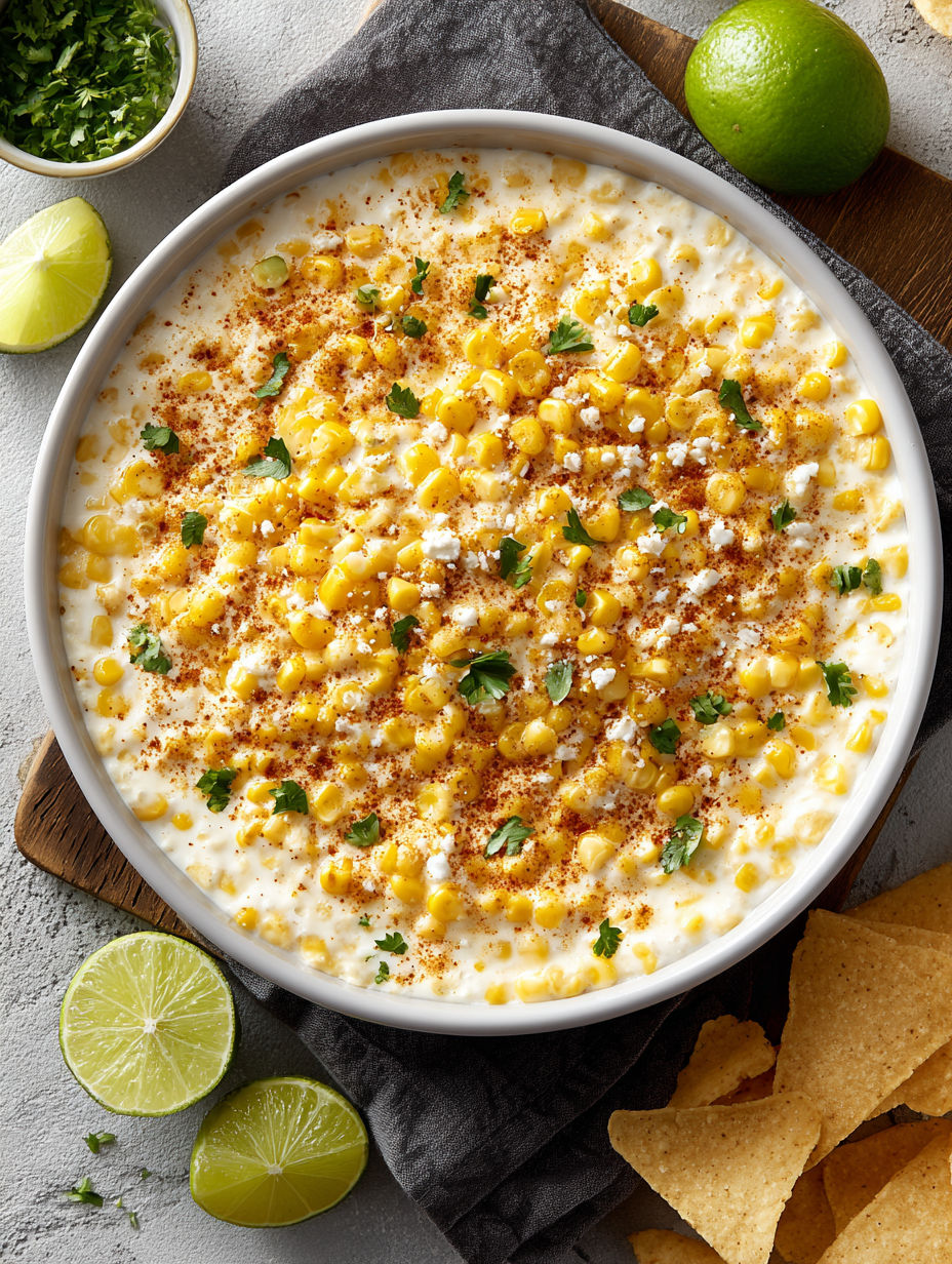A bowl of Mexican street corn dip.