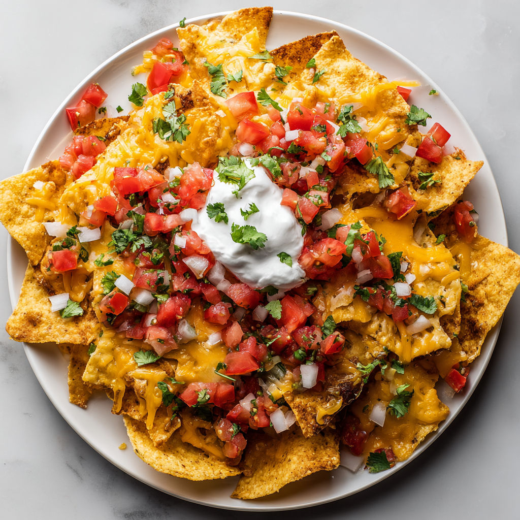 A plate of nachos with fresh salsa.