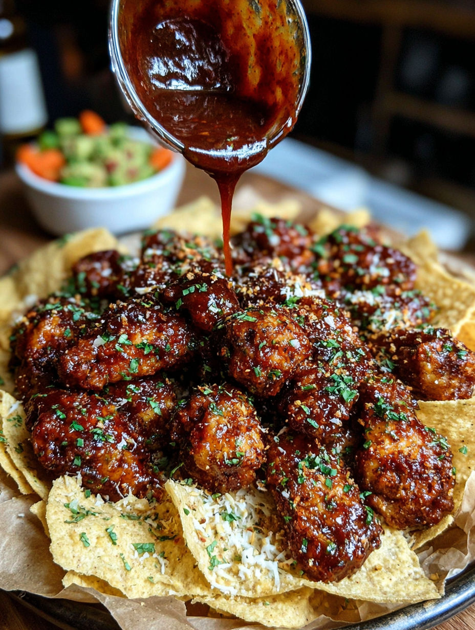 A plate of food with chicken wings and a dipping sauce.