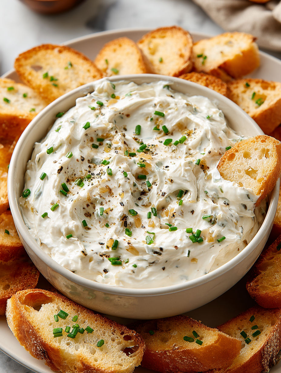 A bowl of homemade French onion dip.