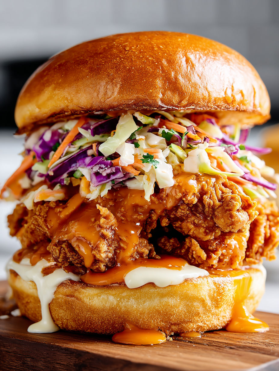 A Crispy Buffalo Chicken Sandwich With Slaw.