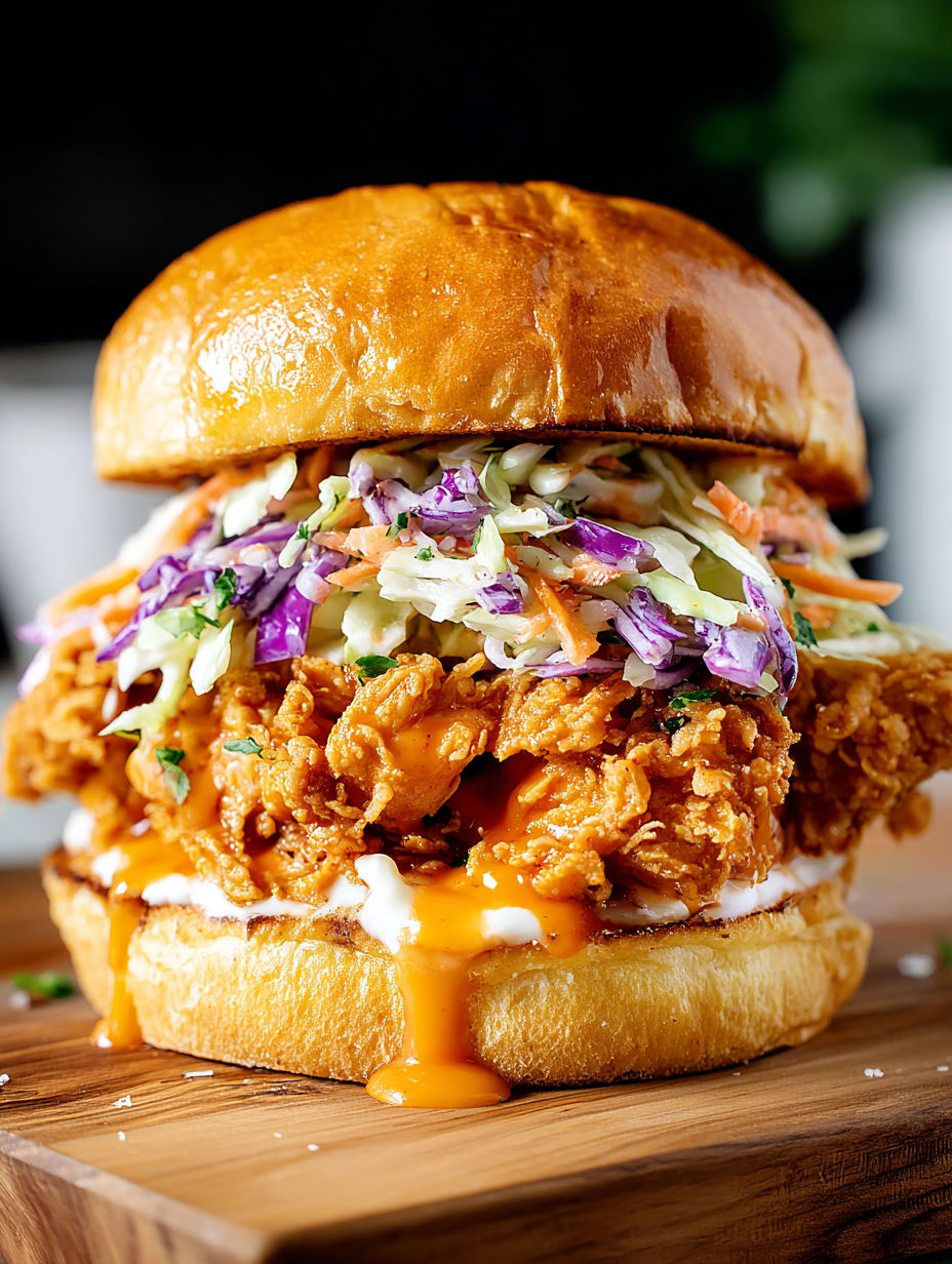 A Crispy Buffalo Chicken Sandwich With Slaw.