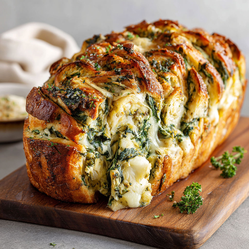 A vegan spinach and artichoke pull-apart bread.