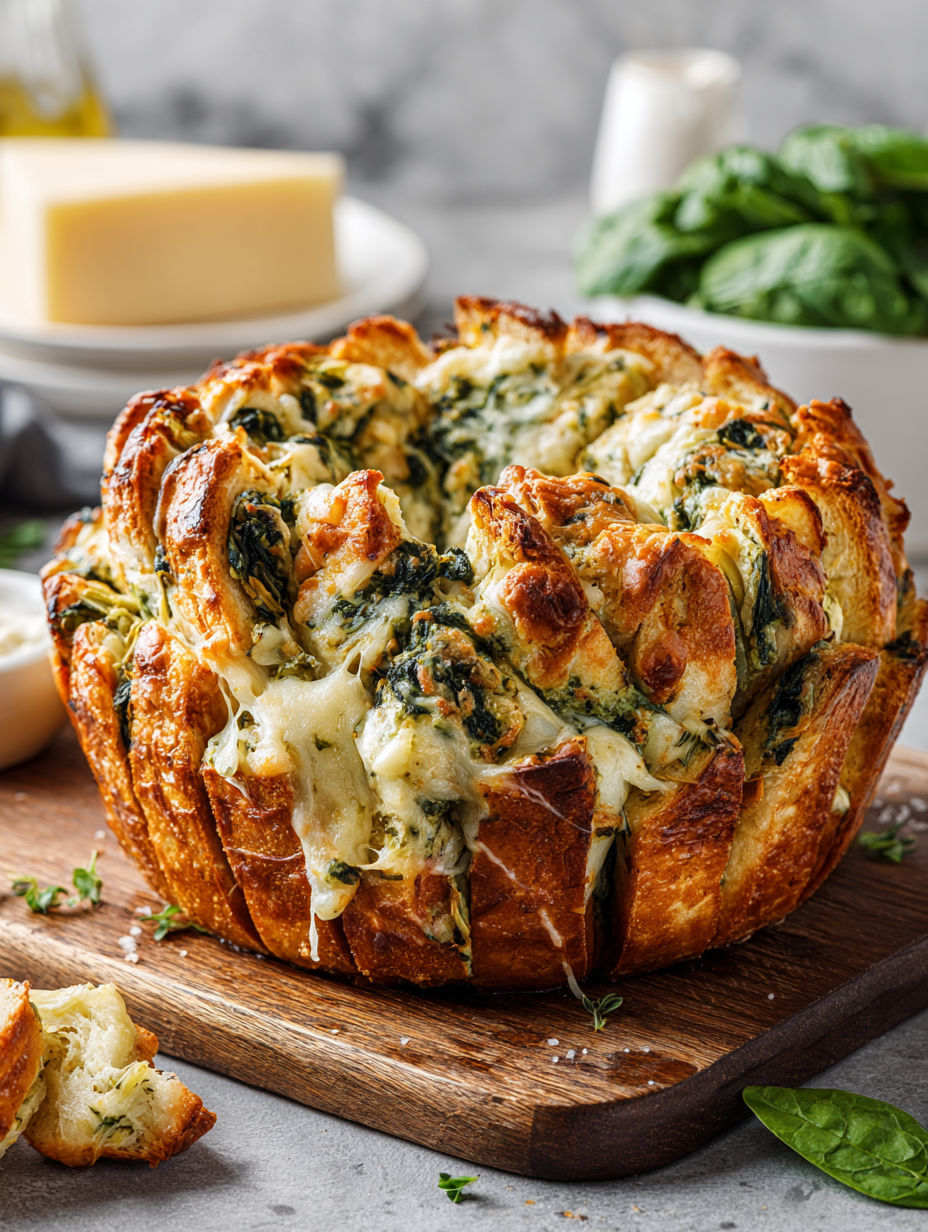 A vegan spinach and artichoke pull-apart bread.