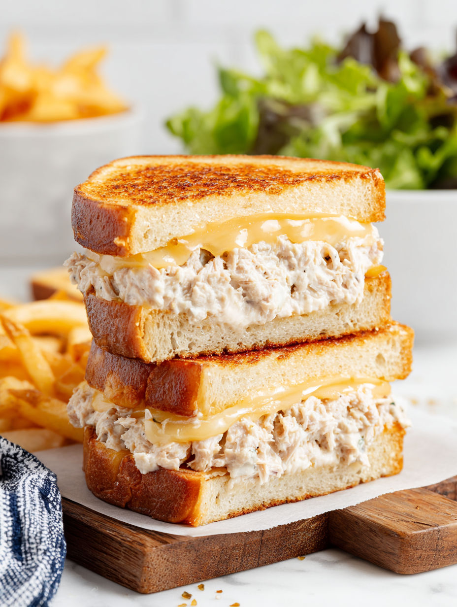 A tuna melt sandwich on a plate.