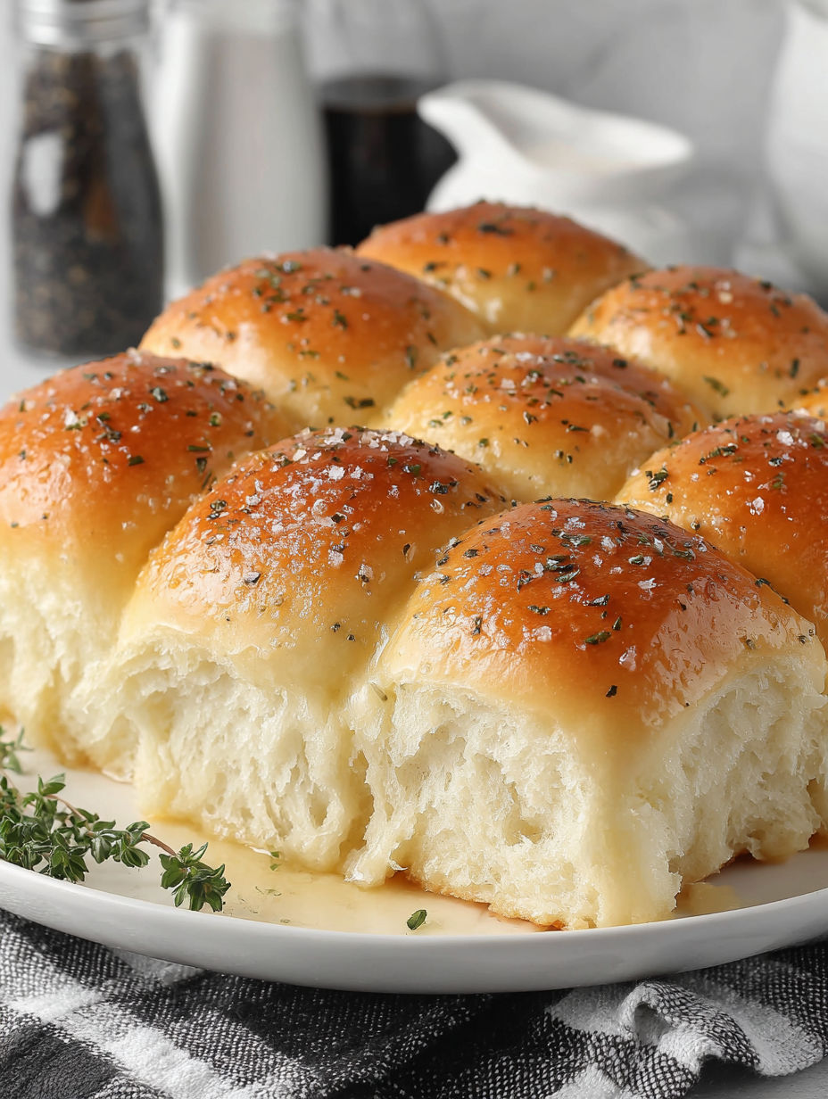 A plate of garlic butter dinner rolls.