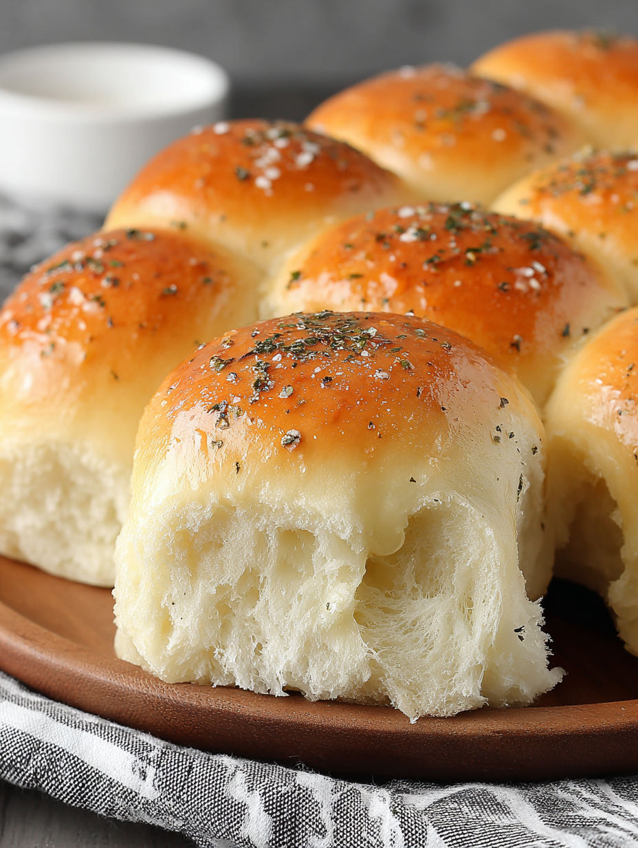 A plate of garlic butter dinner rolls.