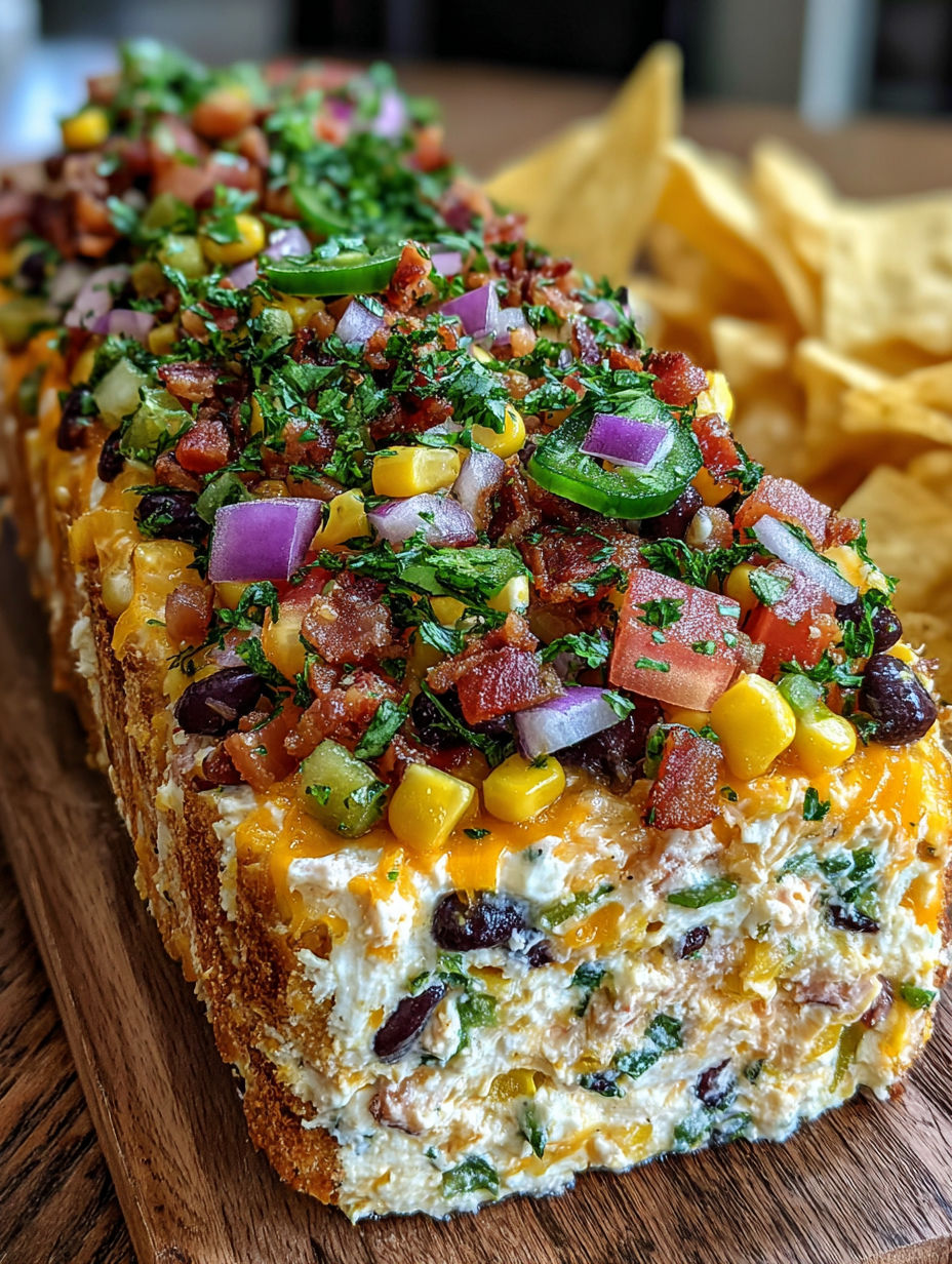 A delicious looking Cowboy Caviar Jalapeño Popper Cheese Log.