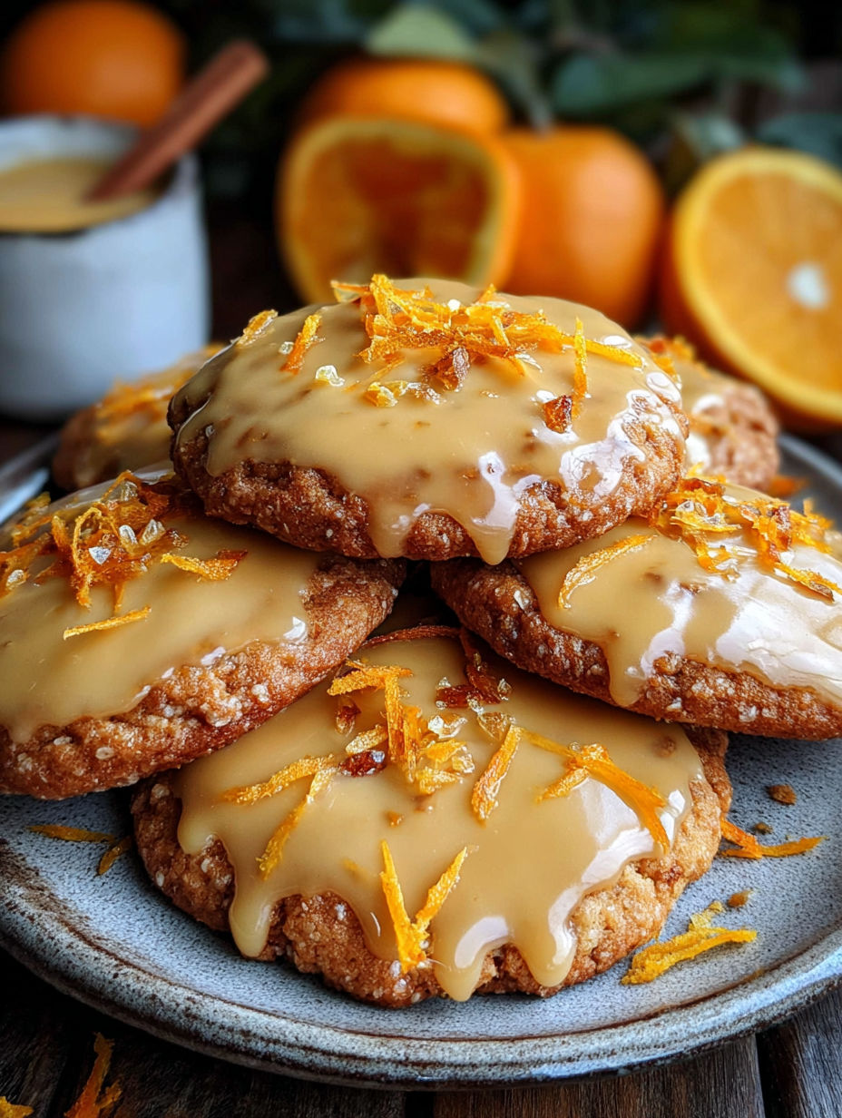 A stack of orange clove cookies with a spiced glaze.