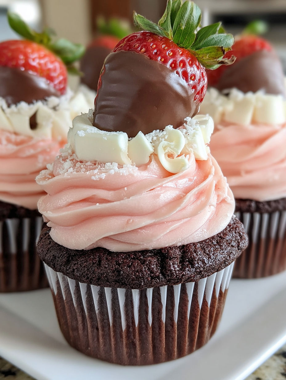 A chocolate cupcake with a strawberry on top.