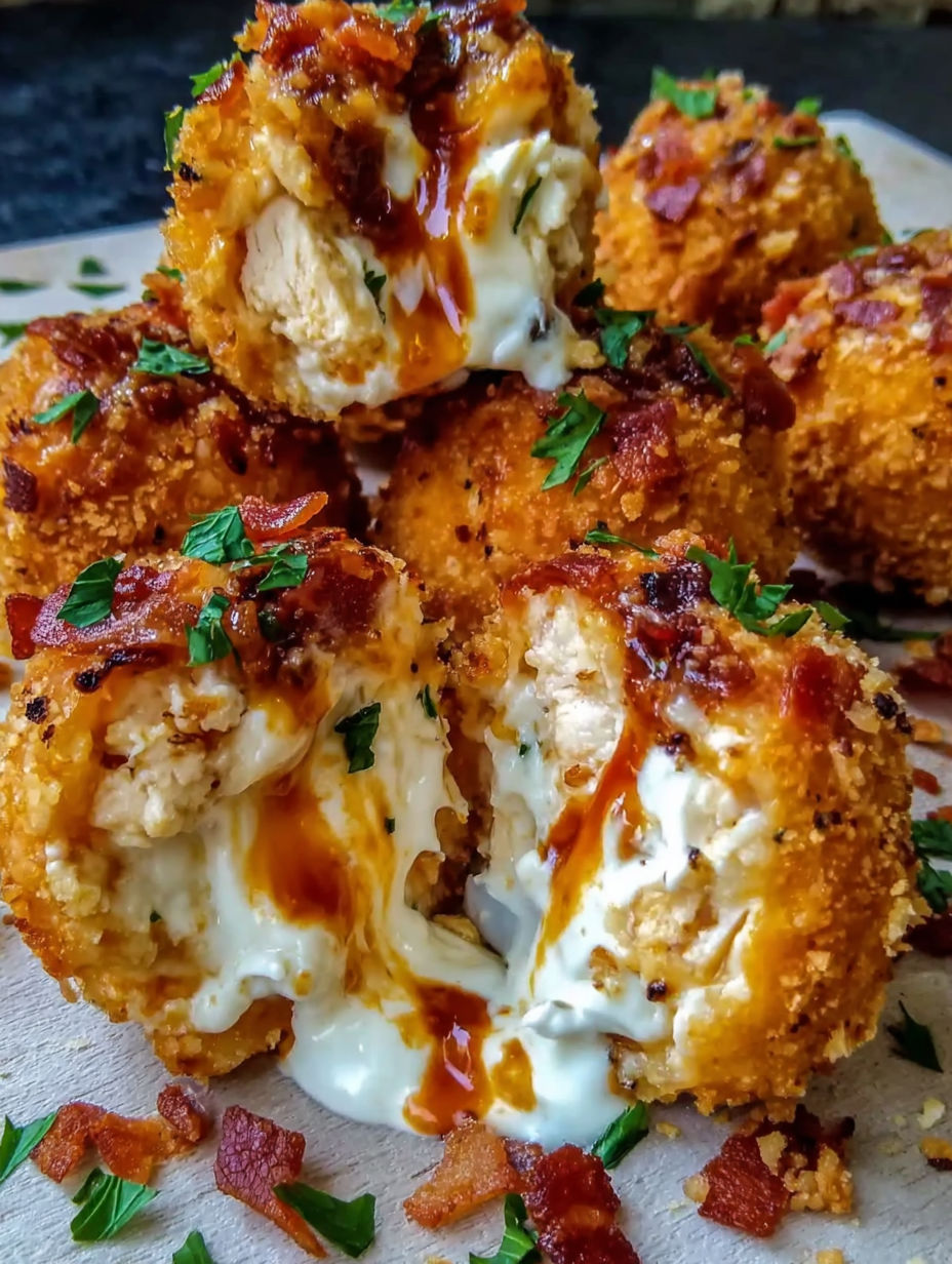 Buffalo chicken bacon mozzarella bombs for game day bliss.