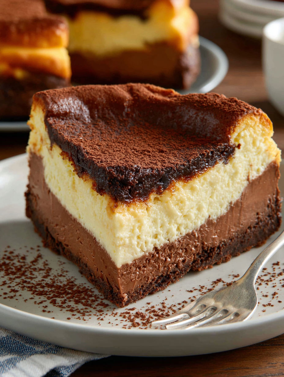 A slice of chocolate basque cheesecake.