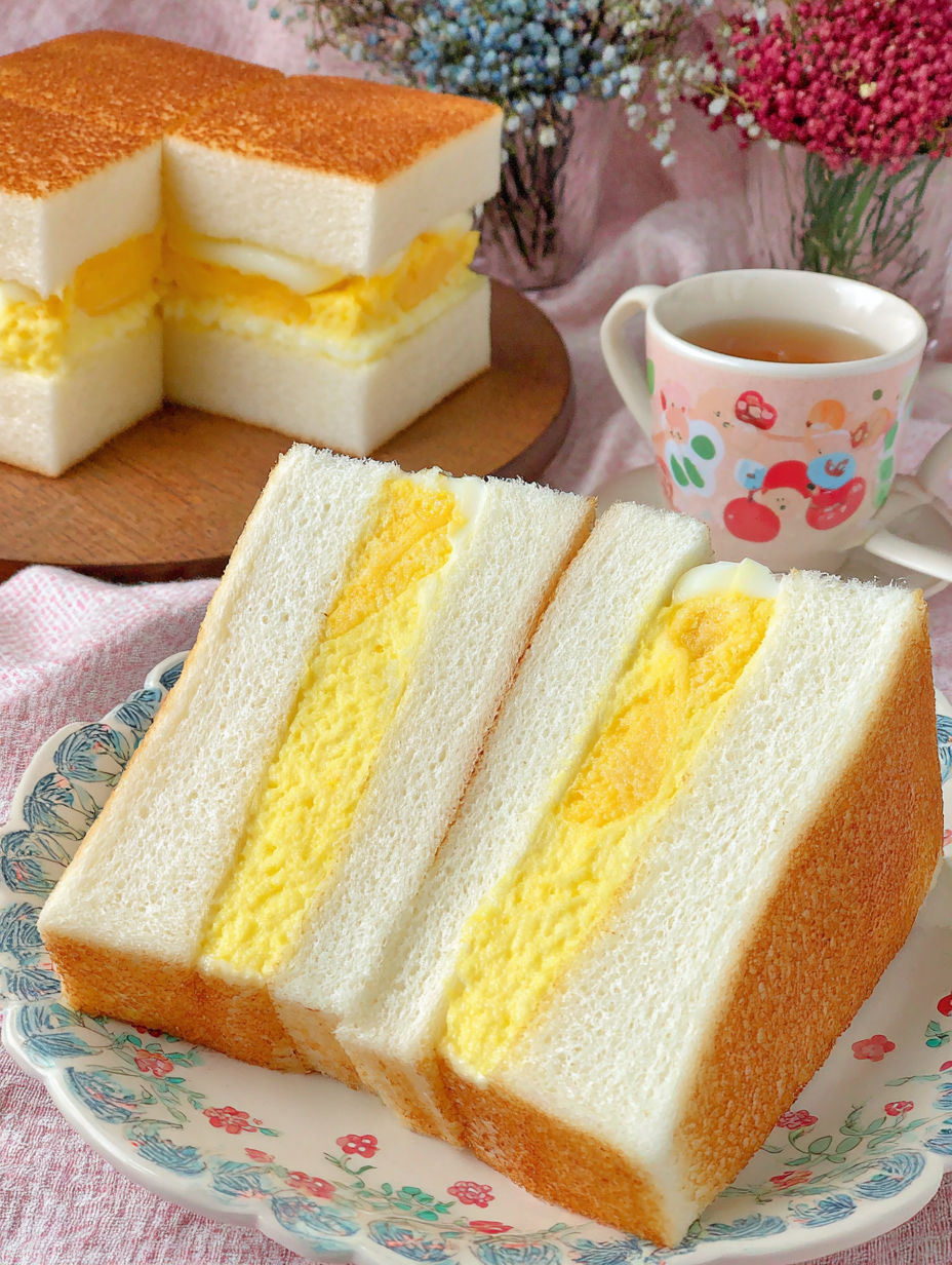 A slice of egg sandwich on a plate.