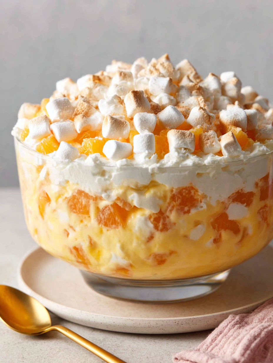 A bowl of fluffy orange dessert.