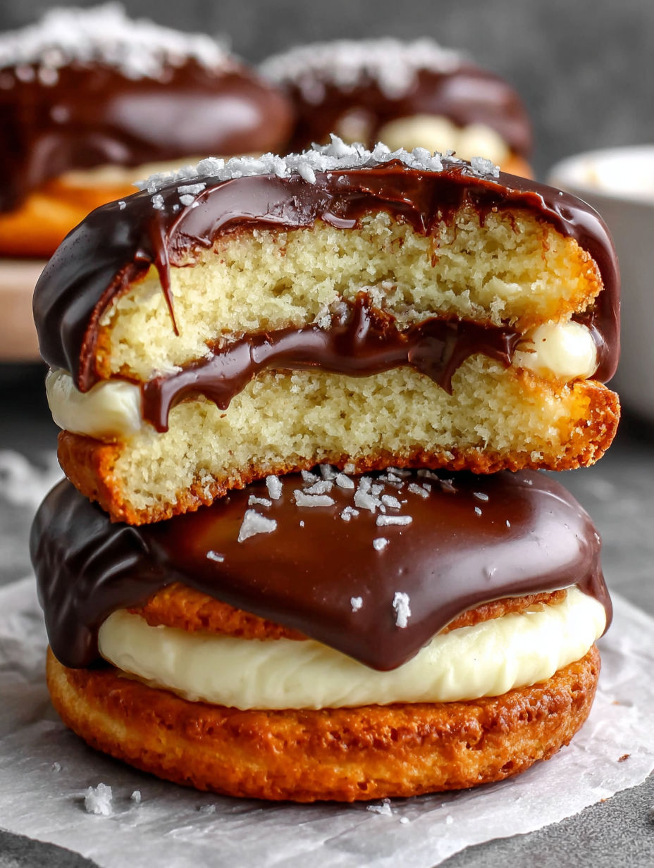 A slice of chocolate covered Boston Cream Pie.