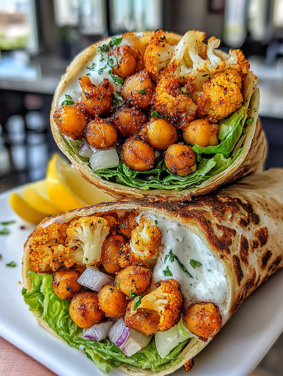 A chili lime chickpea cauliflower wrap.