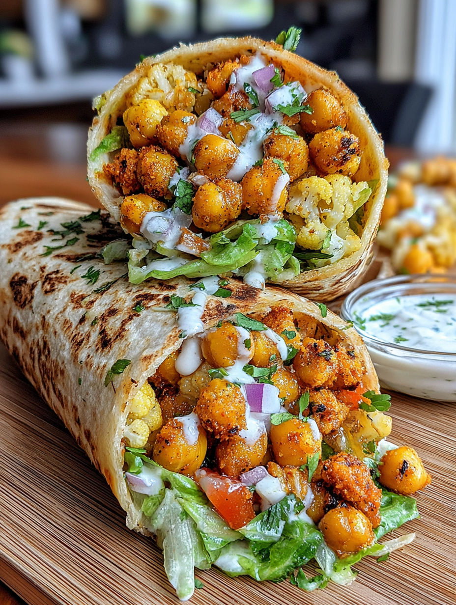 A chili lime chickpea cauliflower wrap.