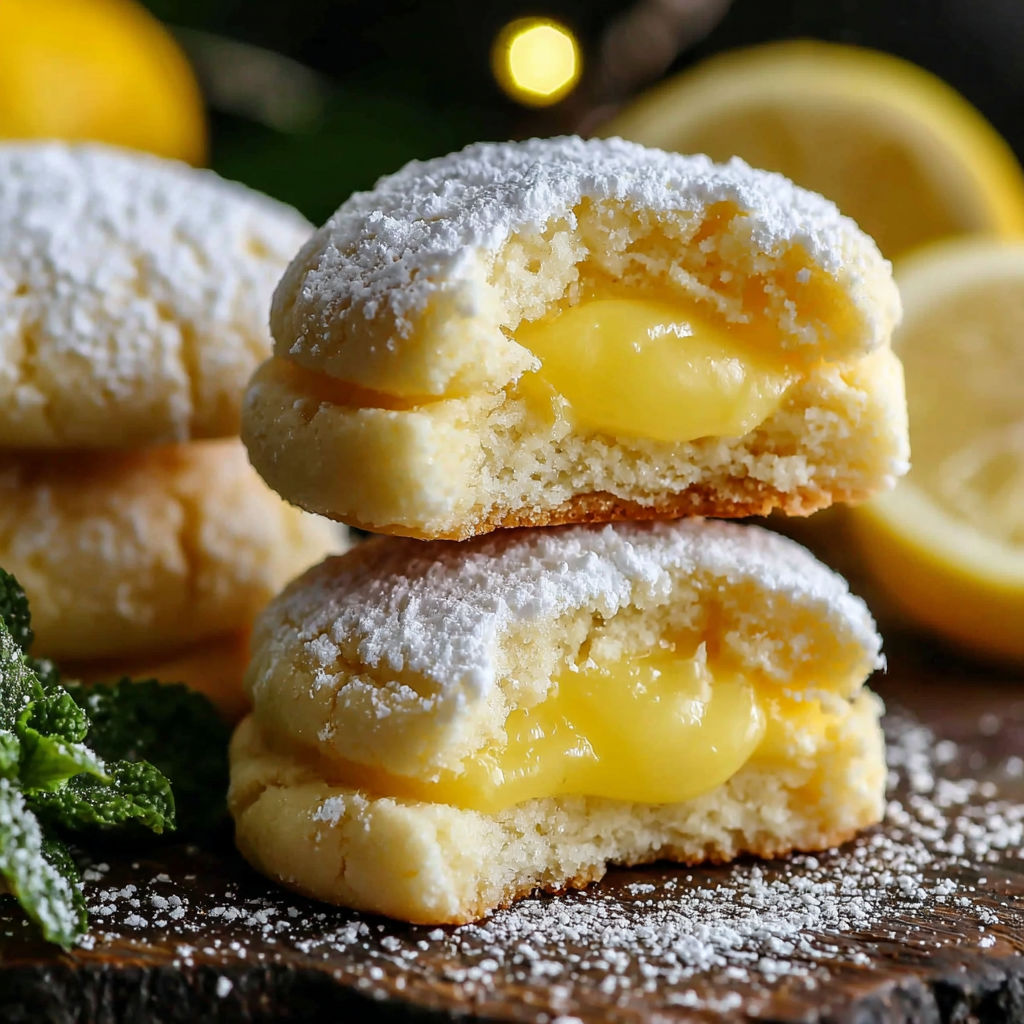 Lemon curd cookies on a table.