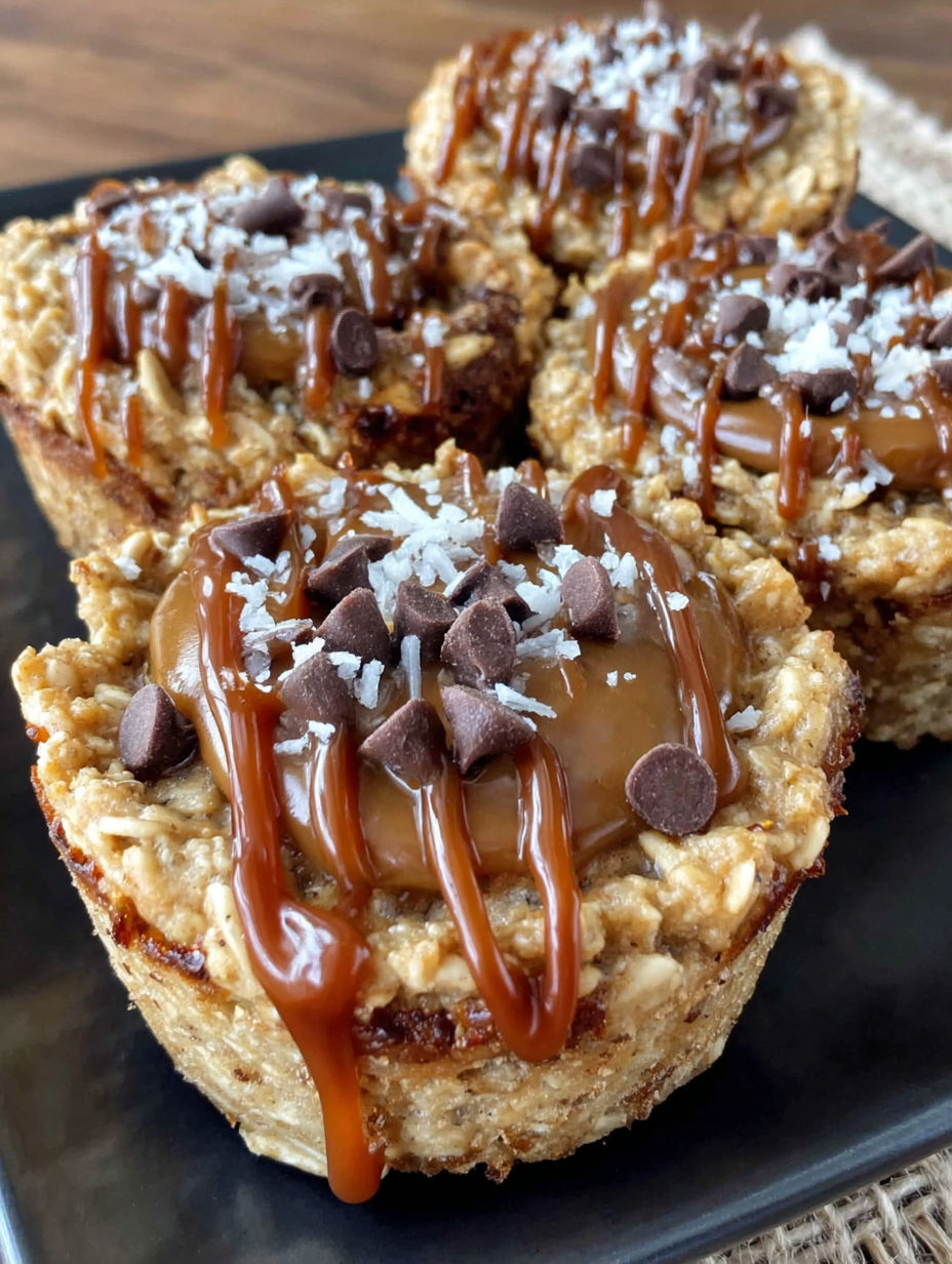 A close up of a chocolate covered peanut butter protein oatmeal cup.
