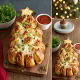 A cheesy pull-apart Christmas tree bread with marinara sauce.