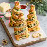 A tree made of pesto puff pastry.