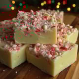 A stack of white chocolate peppermint fudge.
