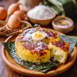 A dessert with a fried egg on top.