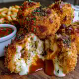 Buffalo chicken bacon mozzarella bombs for game day bliss.