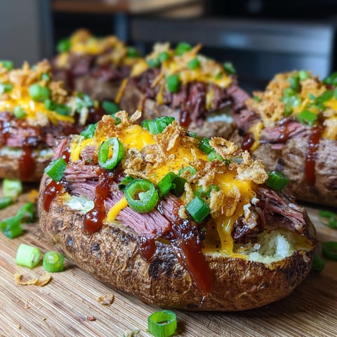 Twice baked potatoes with brisket and cheese.