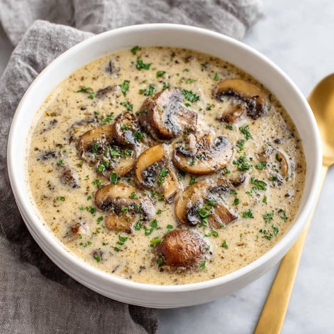 A bowl of cream of mushroom soup.