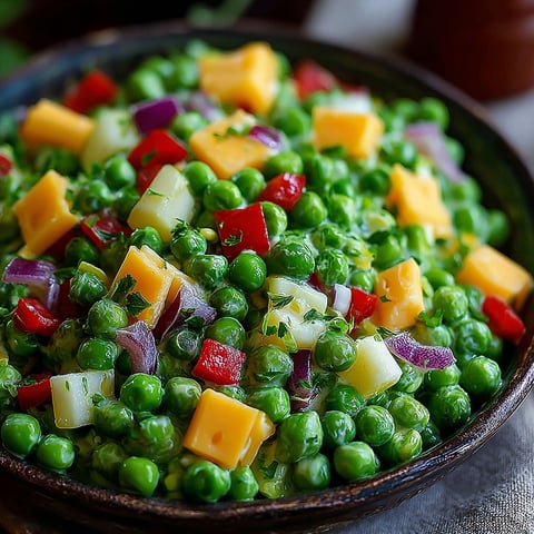 A bowl of delicious Irish pea salad.