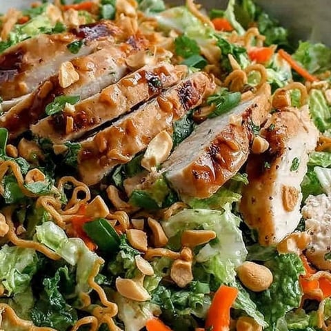 A close up of a chicken cashew crunch salad.