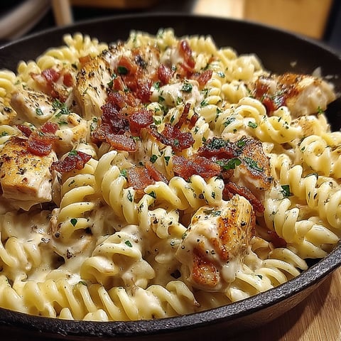 A bowl of chicken bacon ranch pasta.