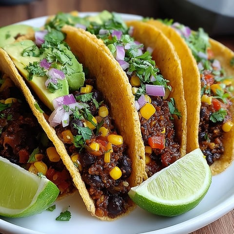 A plate of black bean and corn tacos.