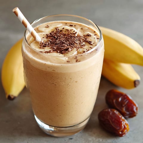A glass of creamy coffee banana blend.