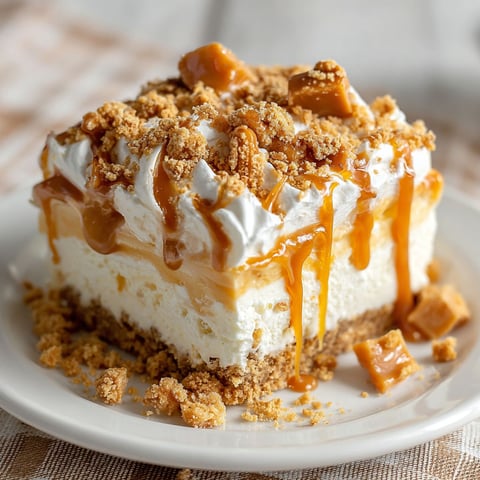 A slice of butterscotch delight on a plate.