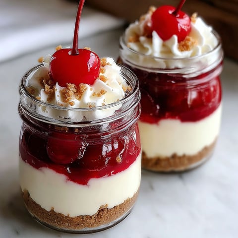 Two jars of cherry cheesecake.