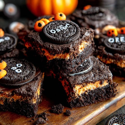A plate of Halloween Oreo Cookie Boo Brownies.