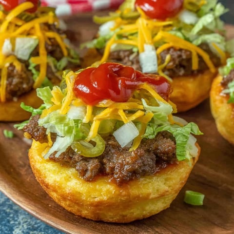 A plate of cheeseburger cups with lettuce and tomato.