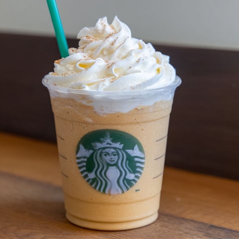 A cup of Starbucks Pumpkin Spice Frappuccino.