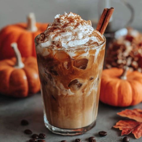 A glass of a Starbucks copycat iced pumpkin spice latte.