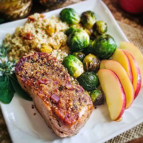 A plate of food with meat, vegetables and fruit.