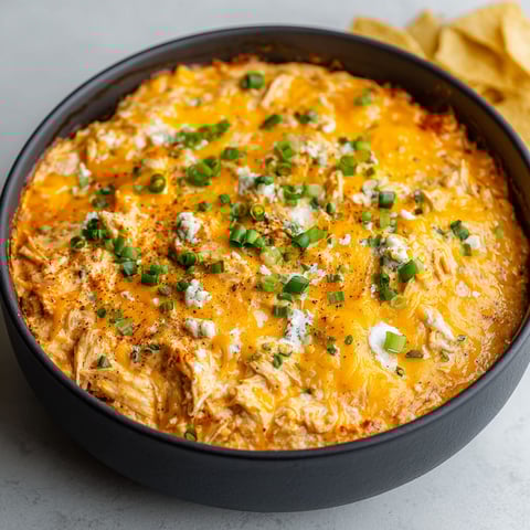 A bowl of cheesy buffalo chicken dip.